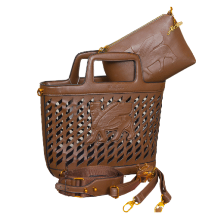 Luxury Brown Cut-Out Handbag Set with Winged Lion Design - Free Gifts Included