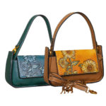 Green and Yellow Sunflower Embroidered Handbags with Free Box, Scarf, and Key Rings